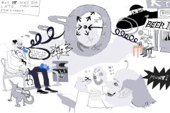 Untitled ArtworkMunt collides Dr Fairfact with Man and his Dog/iPad drawing/2025