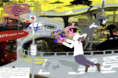 DrDD Fairfact arriving at Daggett Rd bus stop shortly after becoming an alcoholic/iPad drawing/2025
