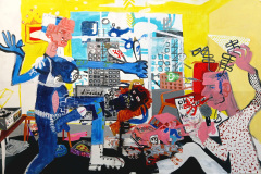 Diane with Acteon, isle of dogs tower block/acrylic on cardboard/180x120cm/2026