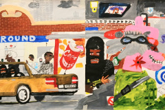 Bus with passenger incident, West London/ acrylic on paper/120x60cm/2026
