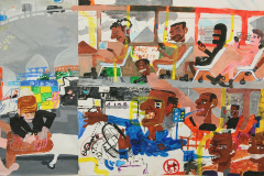 Bus and passengers with pyramid/ acrylic on paper/120x250cm/2026